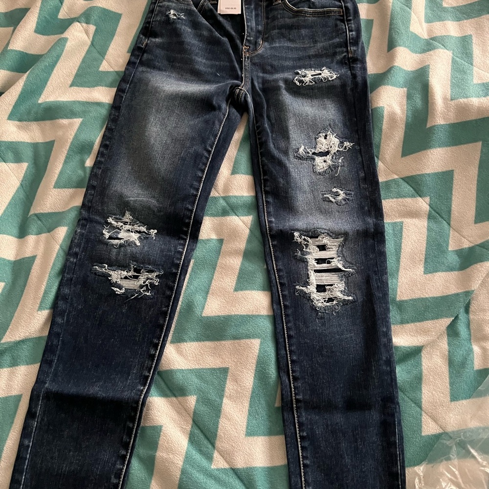 American Eagle Outfitters Dark Blue Distressed Skinny Jeans